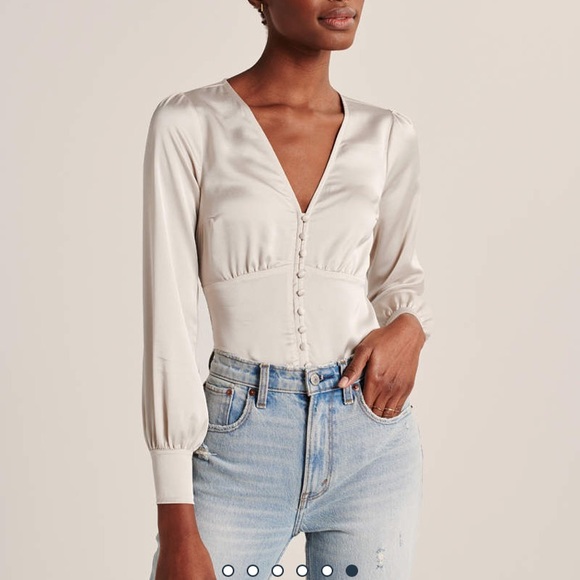 Af Cream Long Sleeve Satin Blouse 